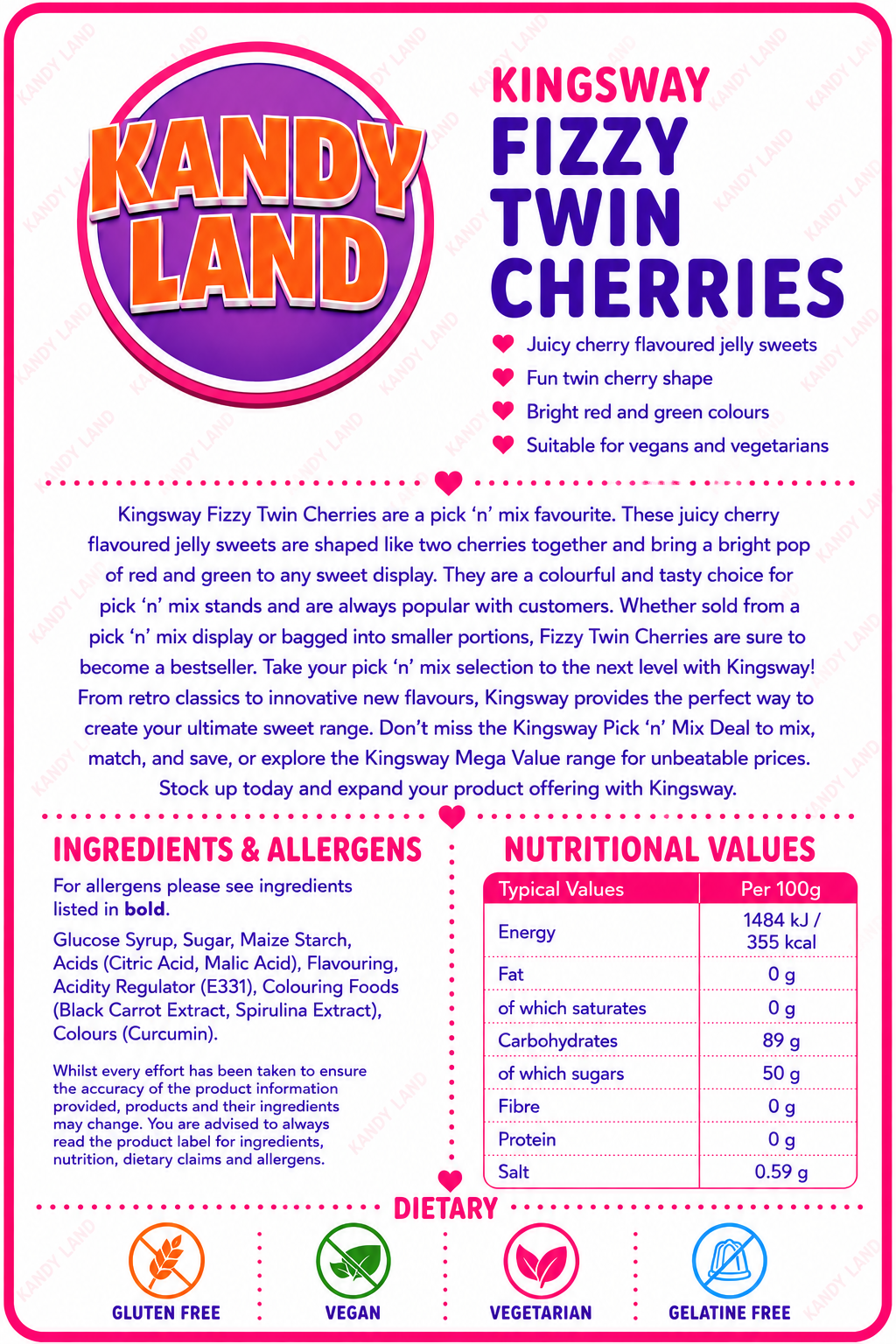 Vegan Fizzy Twin Cherries 100g