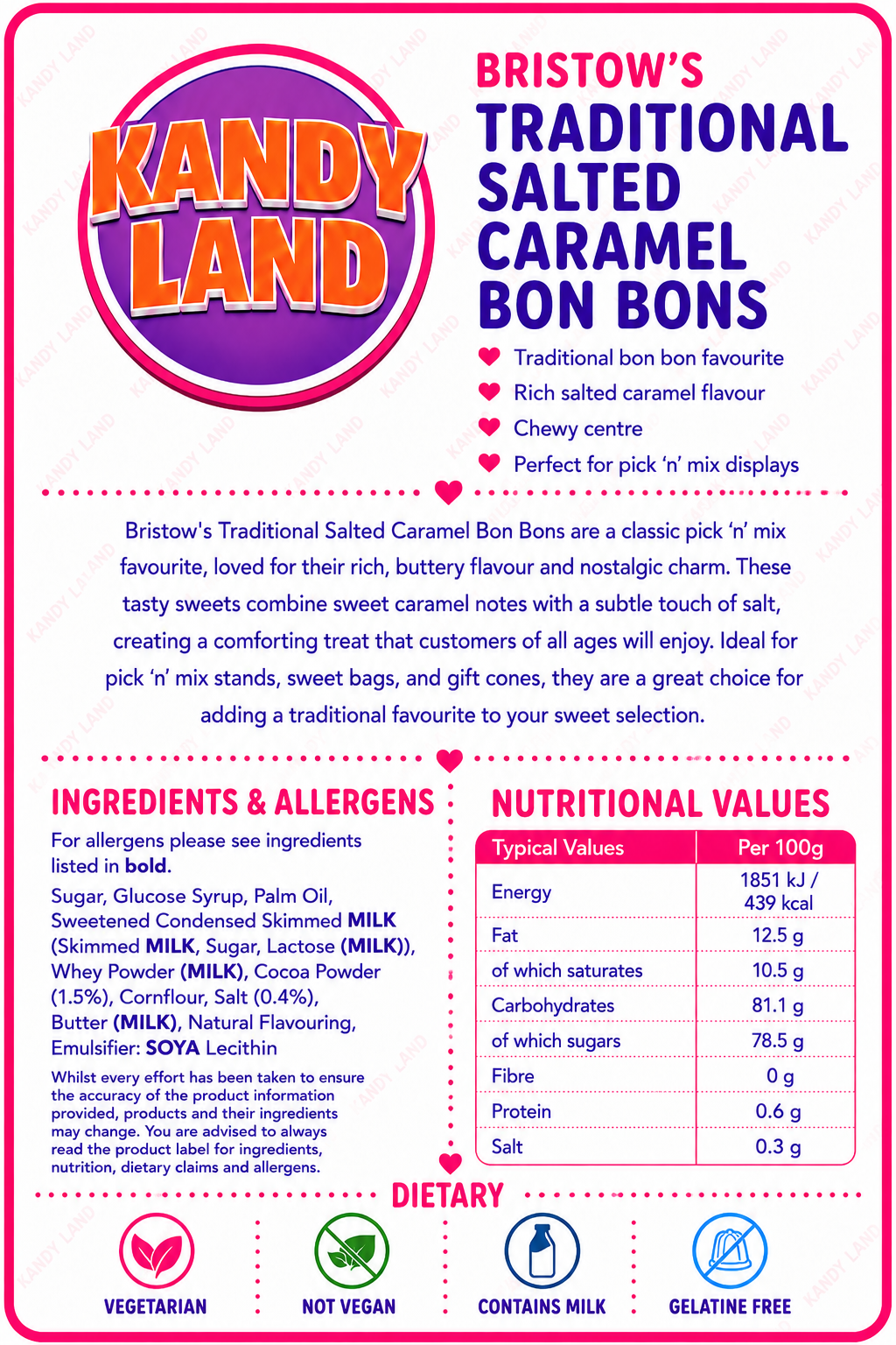 Traditional Bristows Salted Caramel Bonbons 100g
