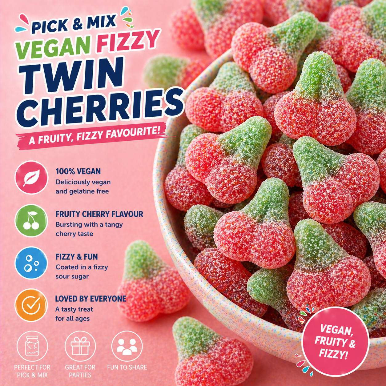 Vegan Fizzy Twin Cherries 100g