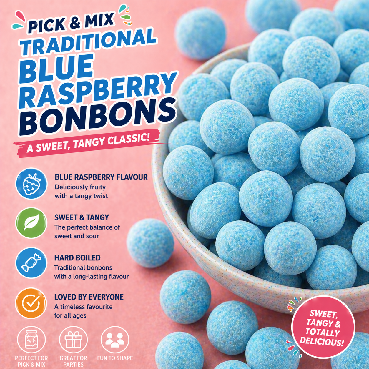 Traditional Bristows Blue Raspberry Bonbons 100g